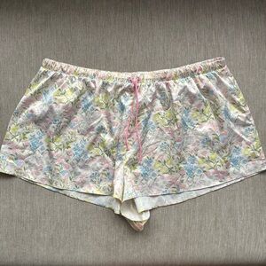 for love & lemons pastel pink, blue, pink & yellow garden floral silk pj shorts🌷